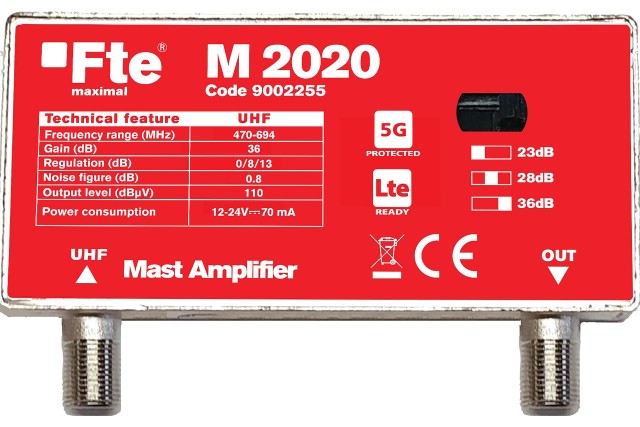 FTE zesilovač M2020 s 5G LTE filtrem, zesílení 36 dB